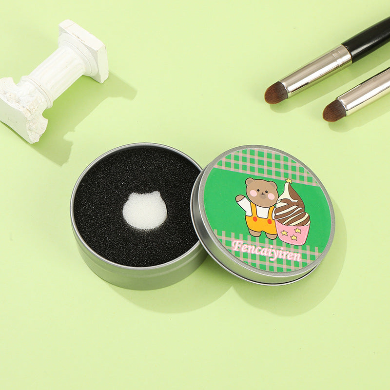 Cute Bear Makeup Brush Cleaning Box with Sponge