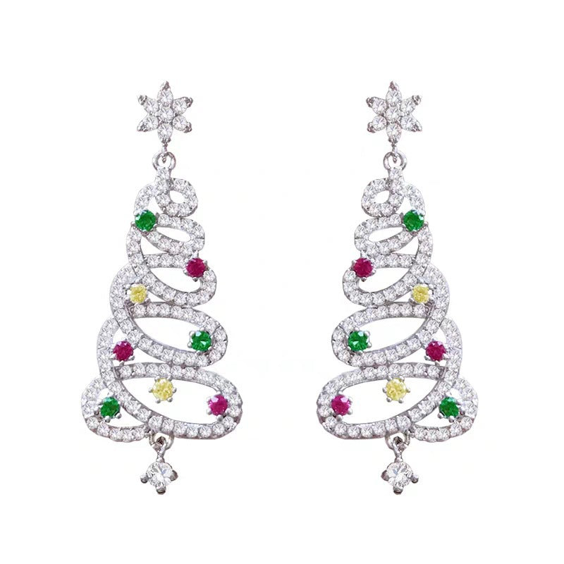クリスマスツリーのラインストーンピアス