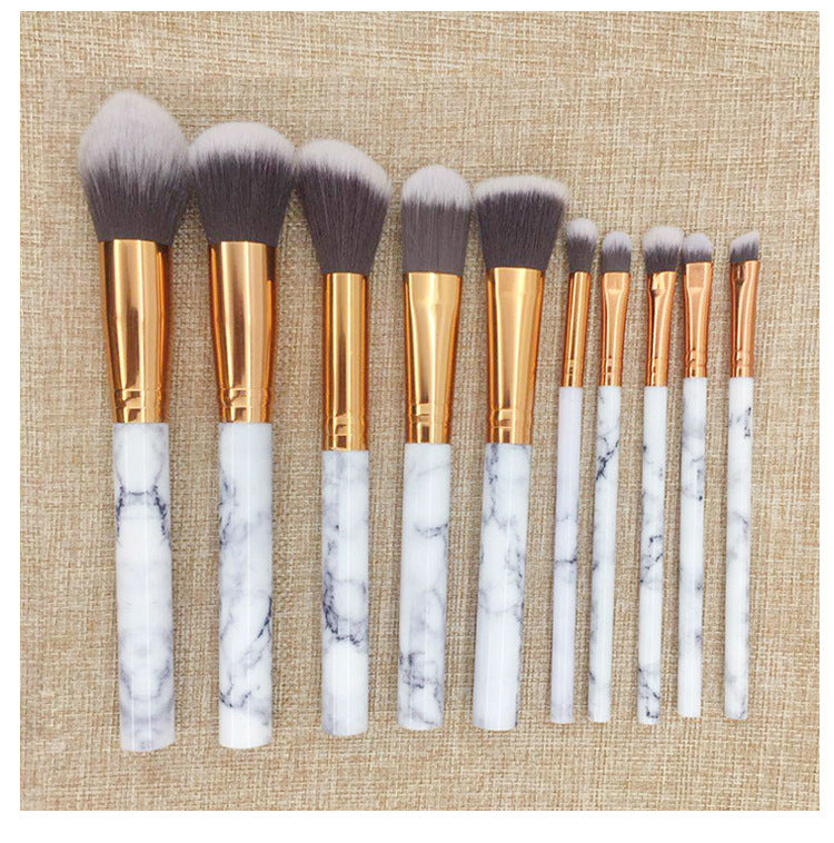 Marble-Effect Makeup Brush Set — 10 Pieces
