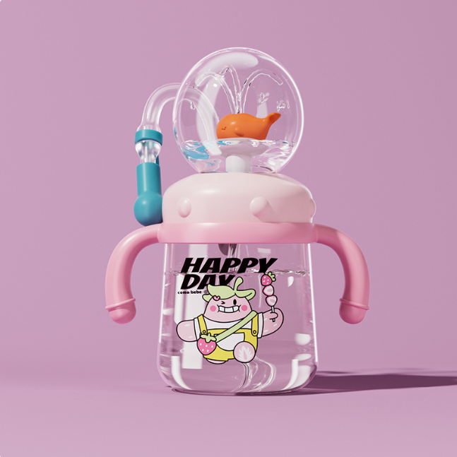 子供用クジラ漫画ダイビング噴水ウォーターボトル - トライタン漏れ防止ストローカップ（各種サイズ・カラー）