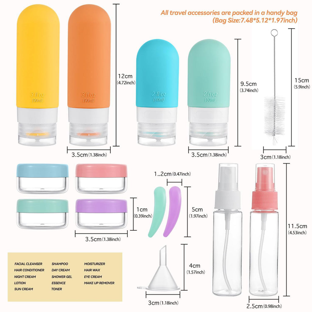Travel Toiletry Bottle Set — 16 Pieces