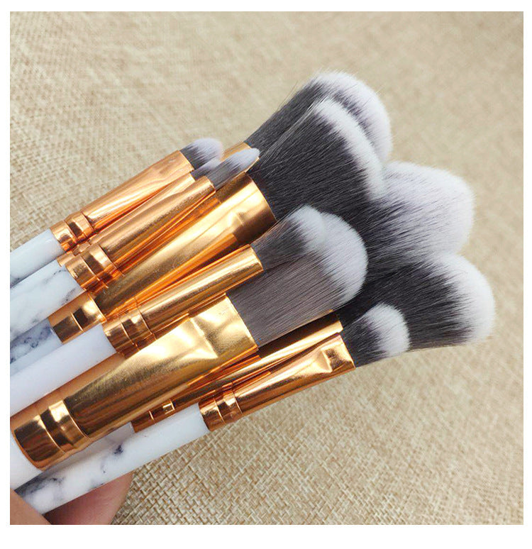 Marble-Effect Makeup Brush Set — 10 Pieces