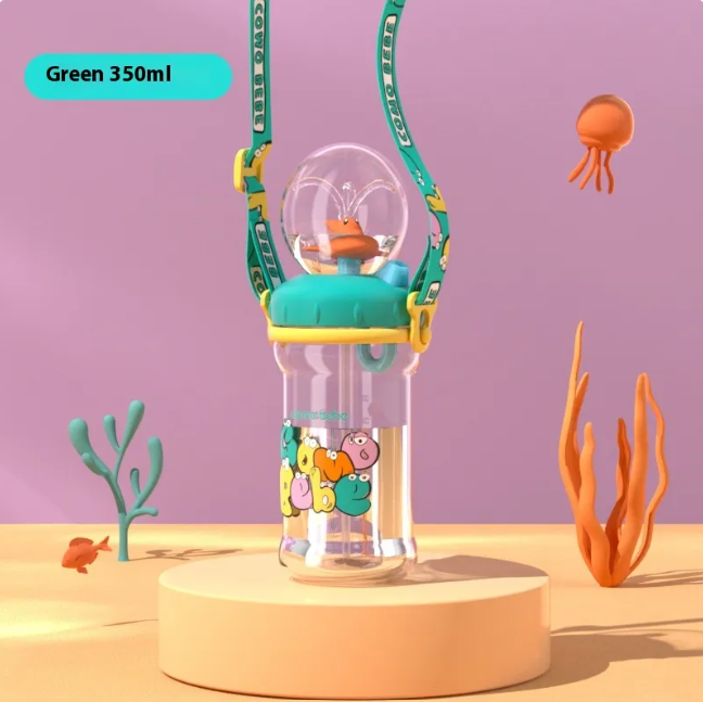 子供用クジラ漫画ダイビング噴水ウォーターボトル - トライタン漏れ防止ストローカップ（各種サイズ・カラー）