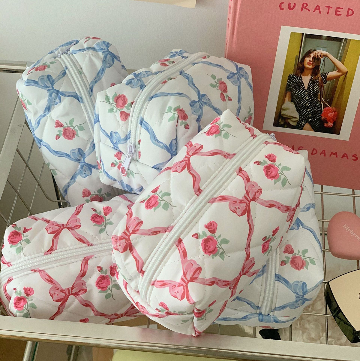 Quilted Floral Makeup Bag