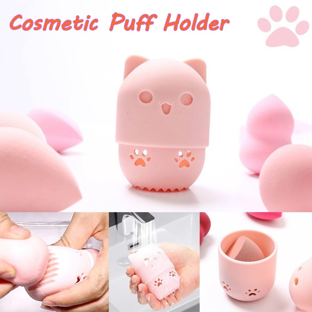 Travel Silicone Cat-Shaped Makeup Sponge Case and Holder