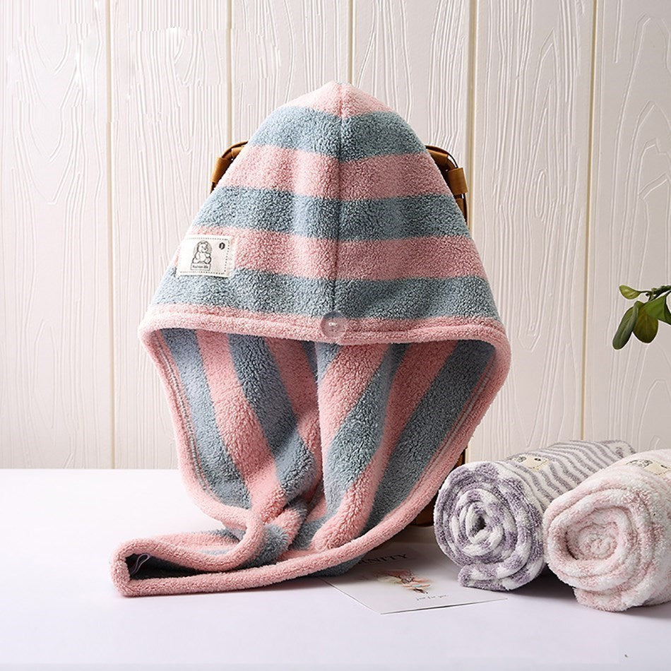 Striped Microfiber Towel Wrap for Long Curly Hair