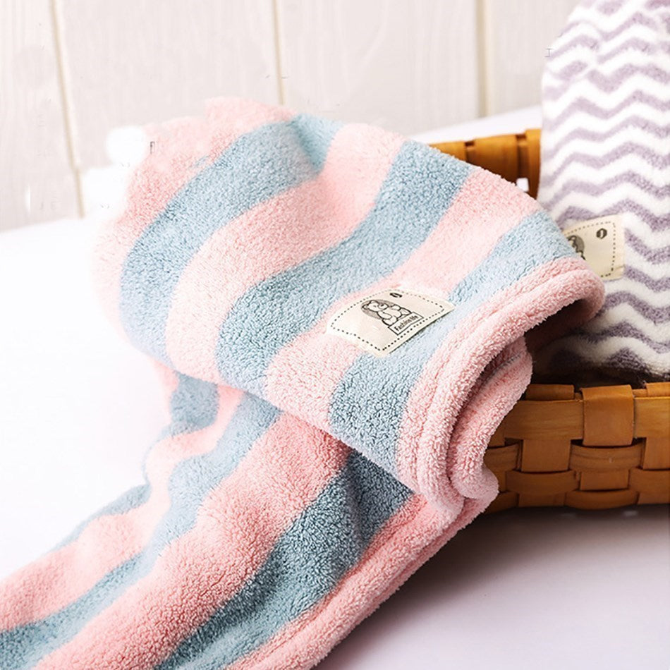 Striped Microfiber Towel Wrap for Long Curly Hair