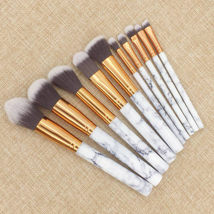 Marble-Effect Makeup Brush Set — 10 Pieces
