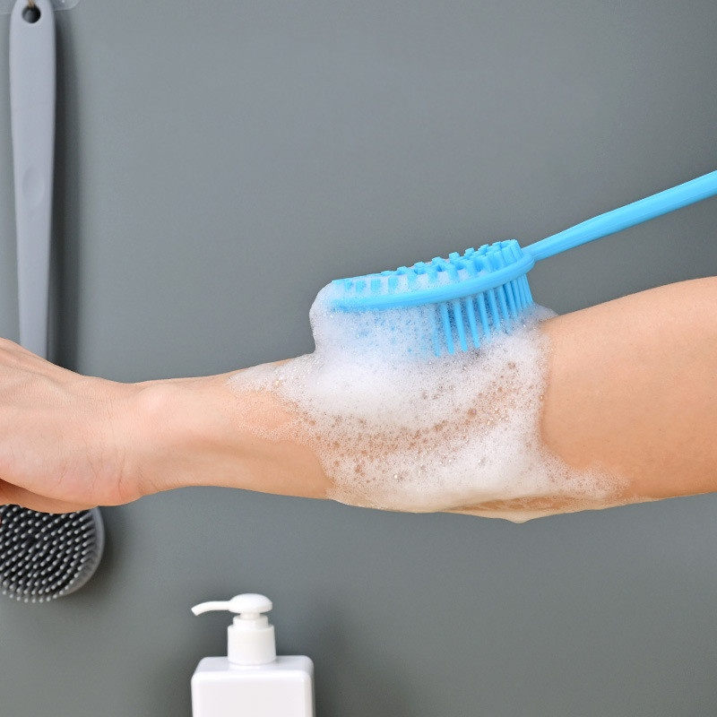 Double-Sided Silicone Bath Brush with Long Handle