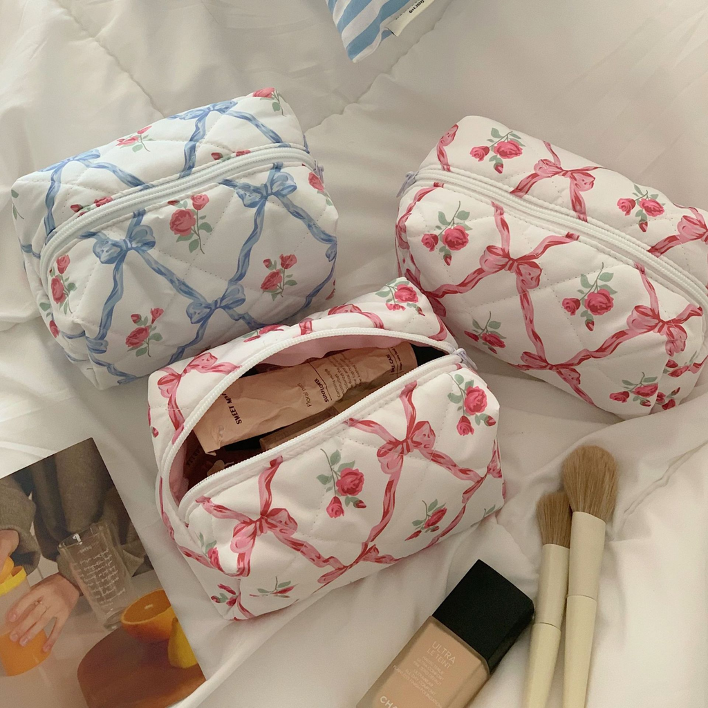 Quilted Floral Makeup Bag