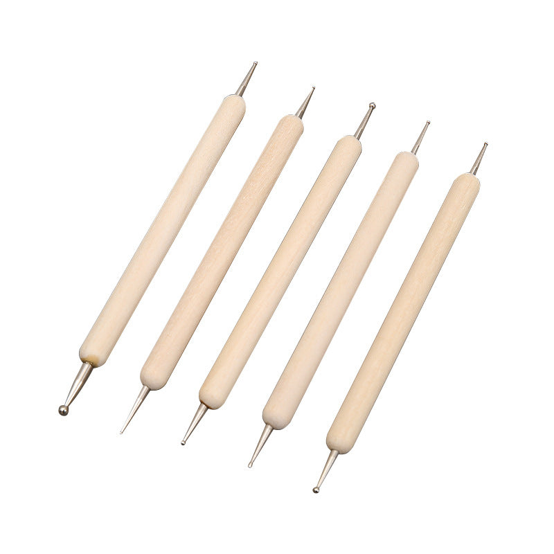 Nail Art Dotting Tools Set with Wooden Handles (5 Pcs)
