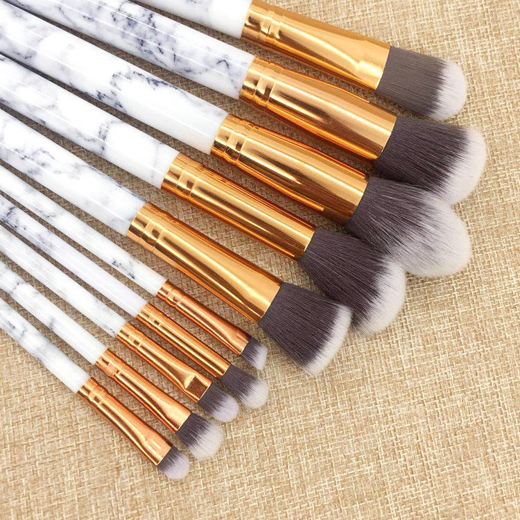 Marble-Effect Makeup Brush Set — 10 Pieces