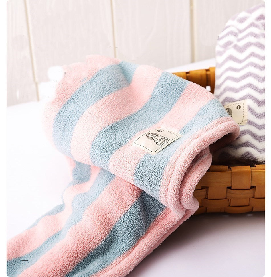 Striped Microfiber Towel Wrap for Long Curly Hair