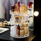 Rotating Cosmetic Storage Case with Adjustable Organizer