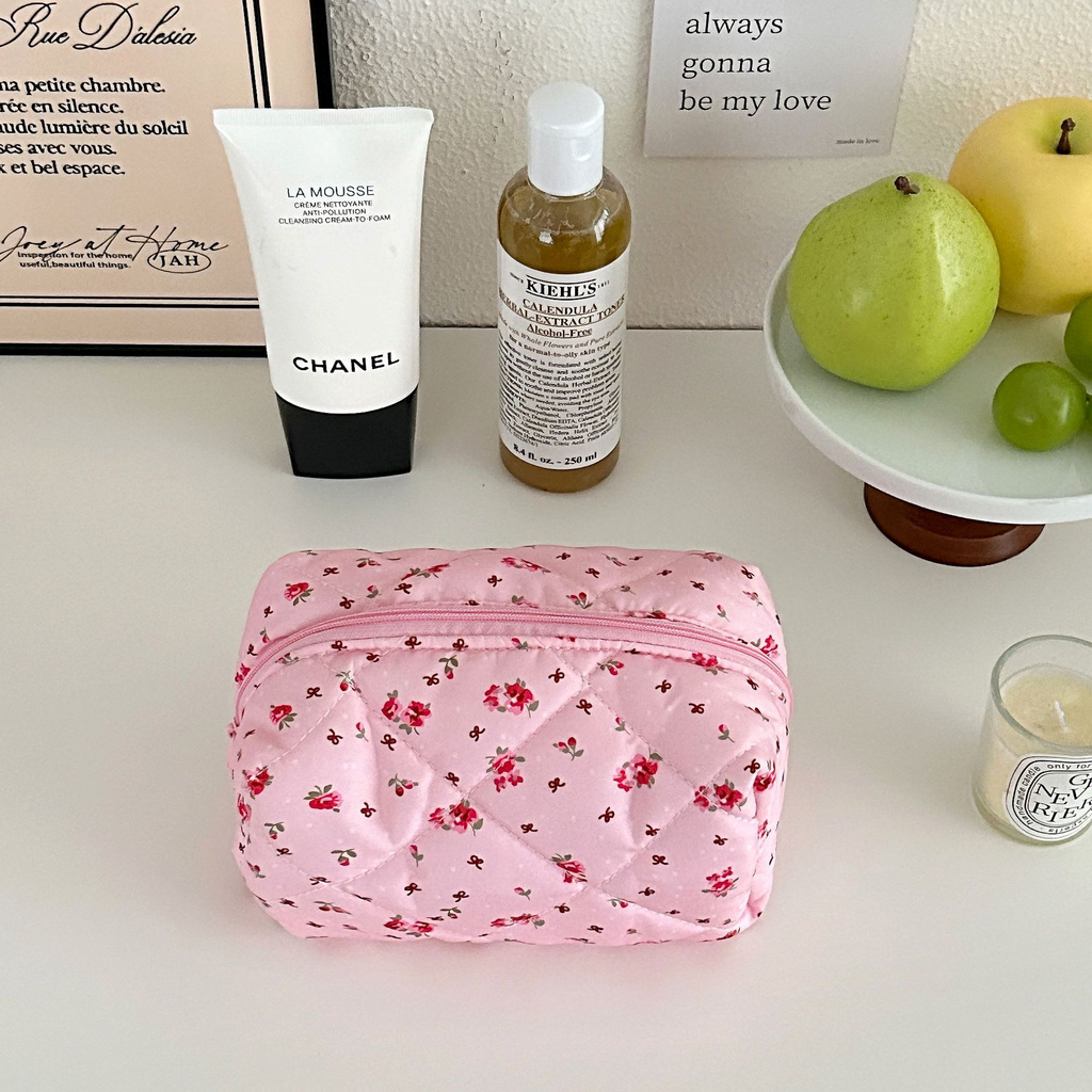 Quilted Floral Makeup Bag