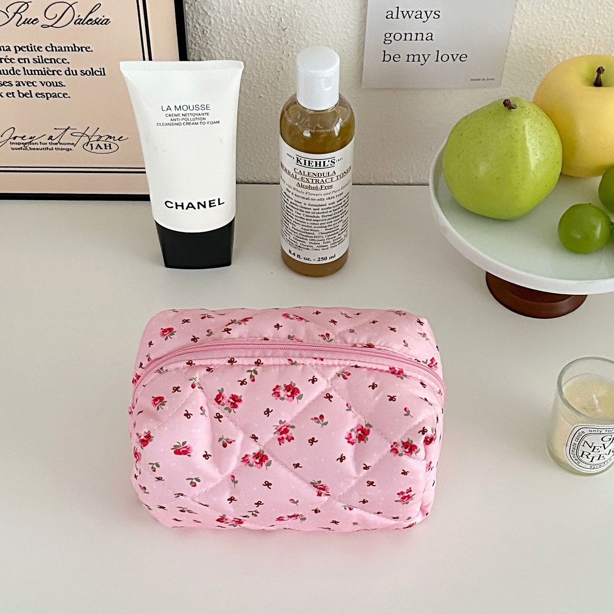 Quilted Floral Makeup Bag