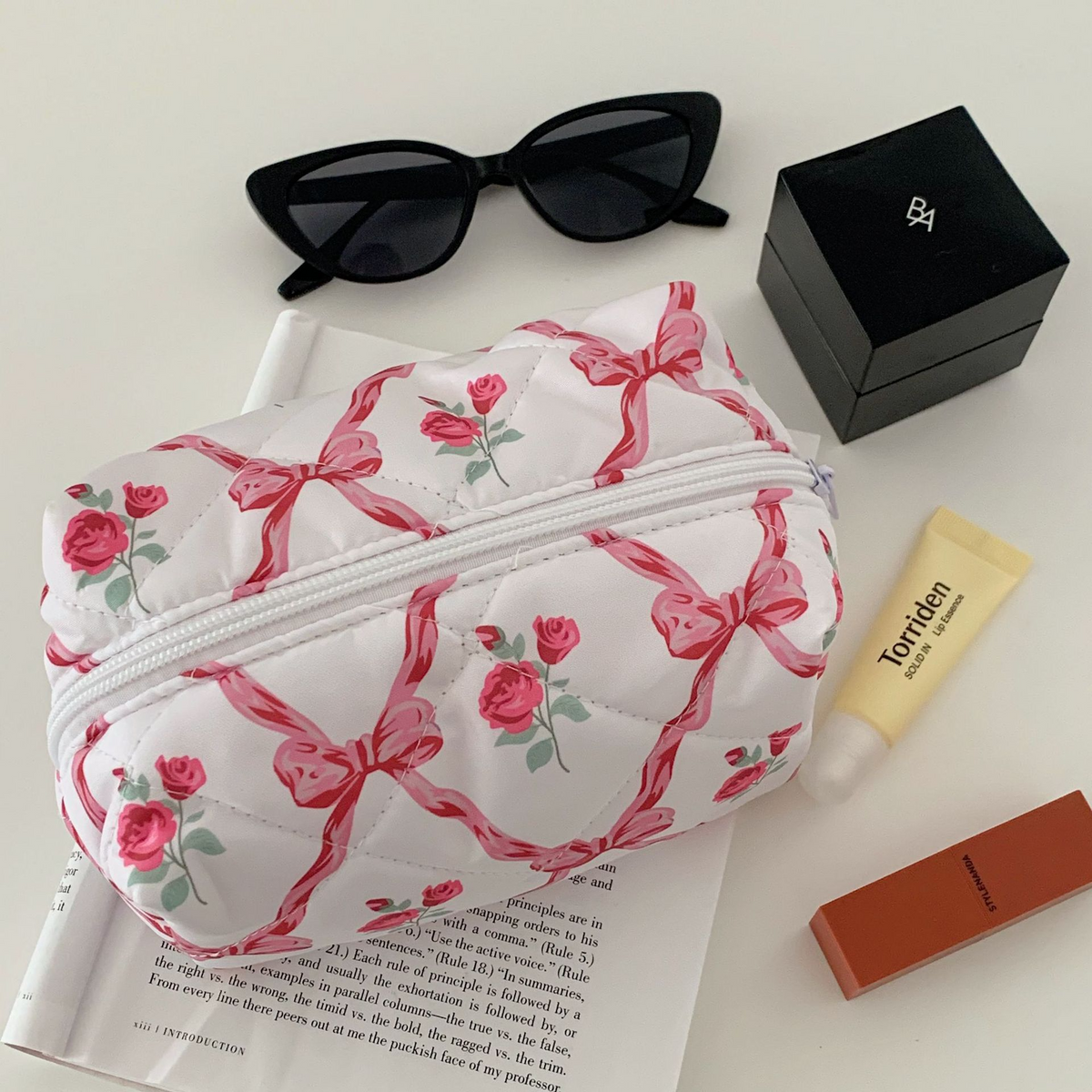 Quilted Floral Makeup Bag
